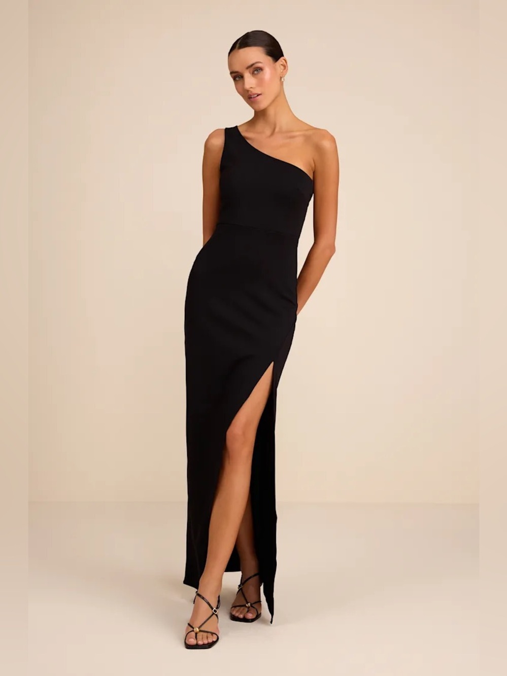 Lulus Good Times Only Black One-Shoulder Maxi Dress XS NWT Formal Prom Party